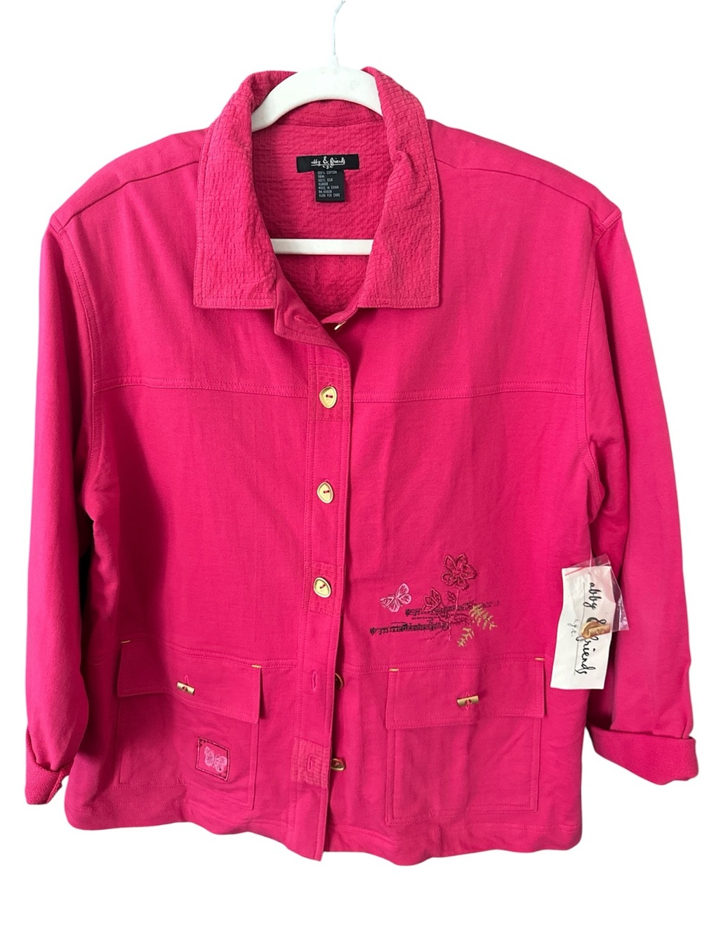 abby & friends Hot Pink Textured Cotton jacket Embroidered patchwork New